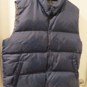 VTG Eddie Bauer Women's LG Navy Blue Down Vest Snap Front/Pockets  27"  Preowned
